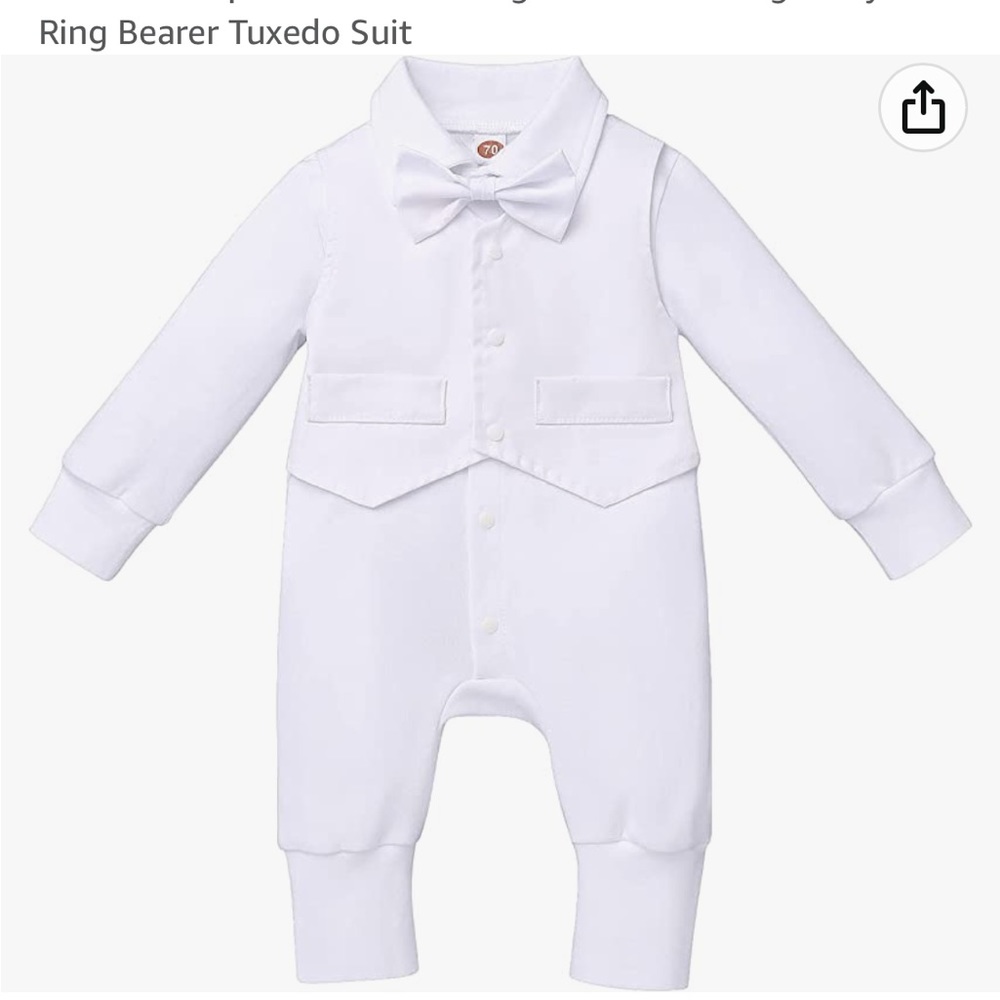 Baby Boys Baptism Christening Outfit  Bowtie Romper Waistcoat Long Sleeve Tuxedo